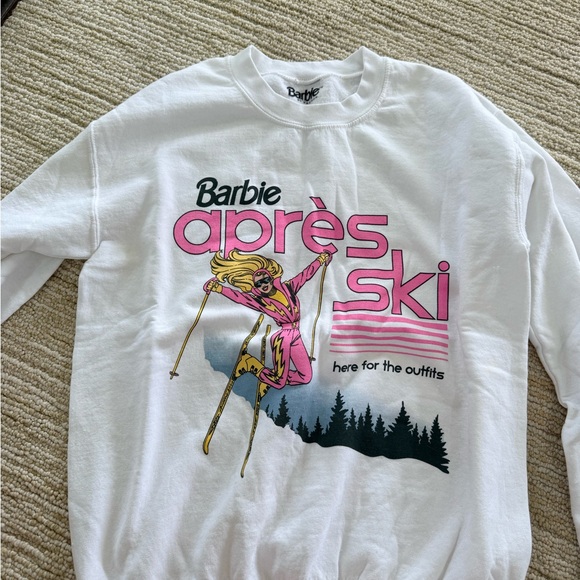 PacSun Tops - PacSun Barbie Après-Ski White Sweatshirt with Pink & Gold Graphic